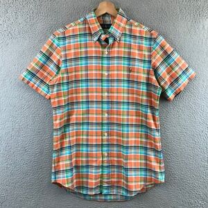 Ralph Lauren Mens Plaid Short Sleeve Button Down Shirt Orange Blue Green Size S